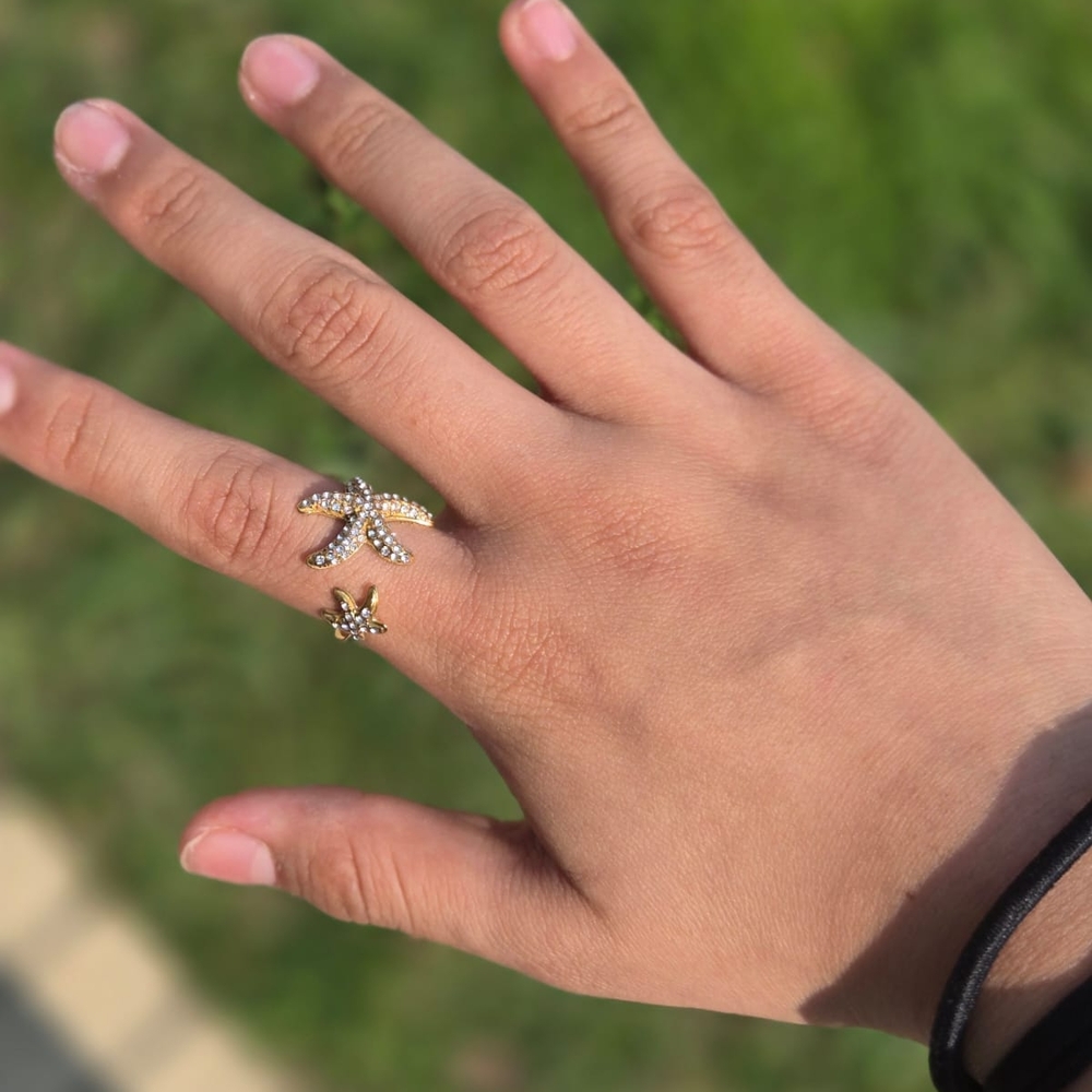 Elegant Gold Starfish Ring ,Steinless Steel,adjustable.